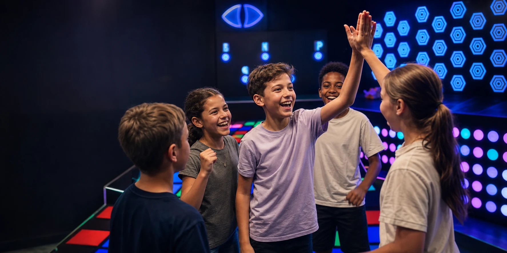 Enfants réunis pour un anniversaire ludique chez Running Man Games à Draguignan